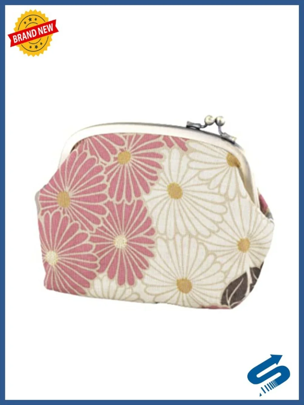 Kiss Lock Coin Change Wallet with Floral Pattern, Cotton Pouch for Makeup